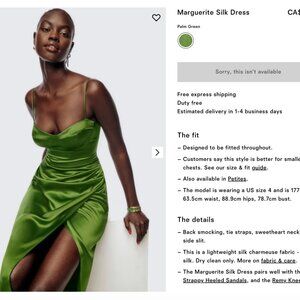 Reformation Marguerite Silk Dress Palm Green in Size 6 Small